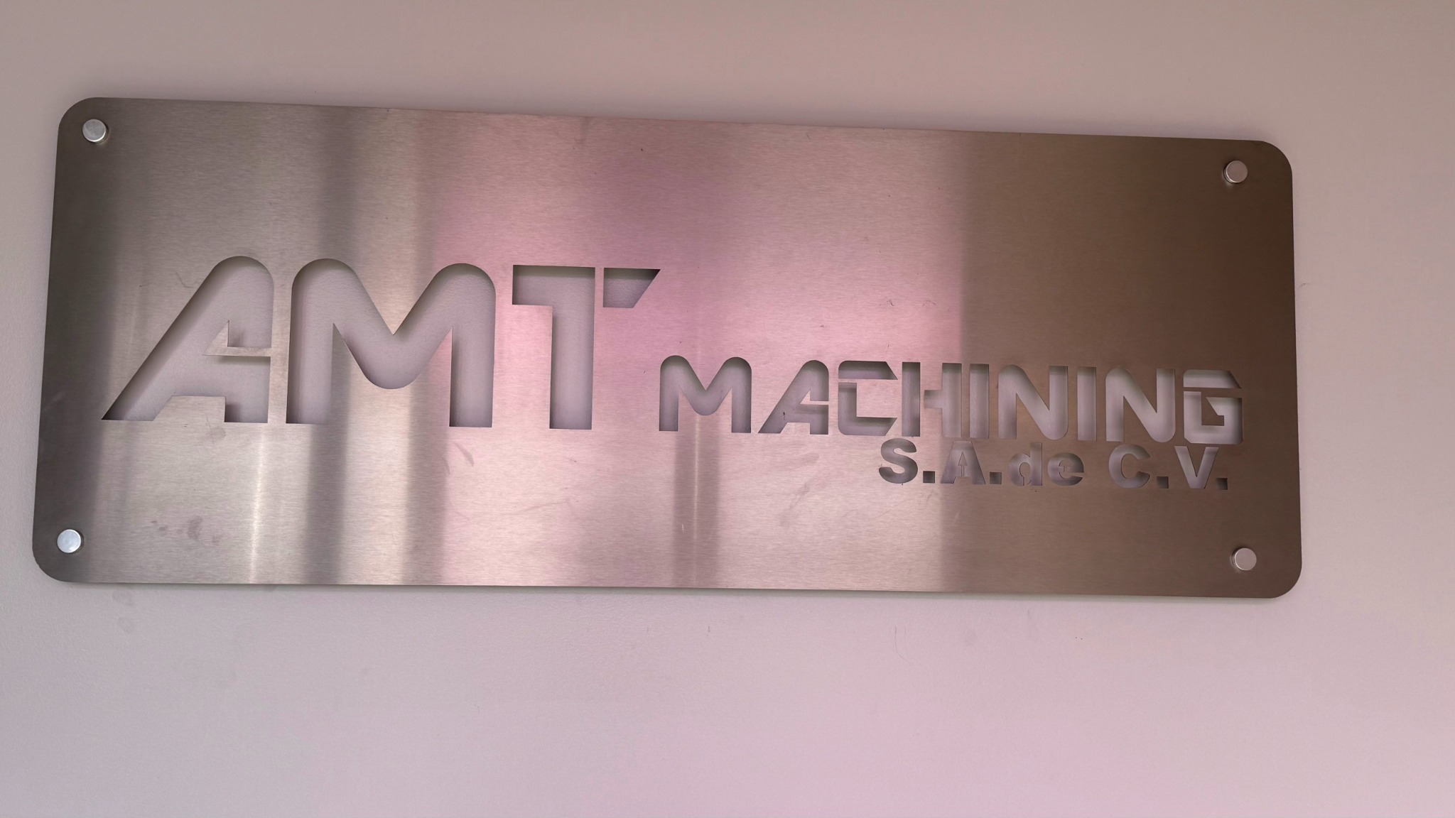 Cosmetic stainless steel AMT Machining sign